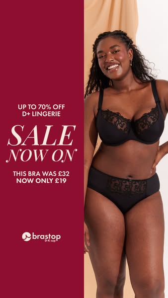 Brastop.com ad: ❗ THE BIG BRASTOP SALE NOW ON❗UP TO 70% OFF 100s of D+ lingerie and swim…