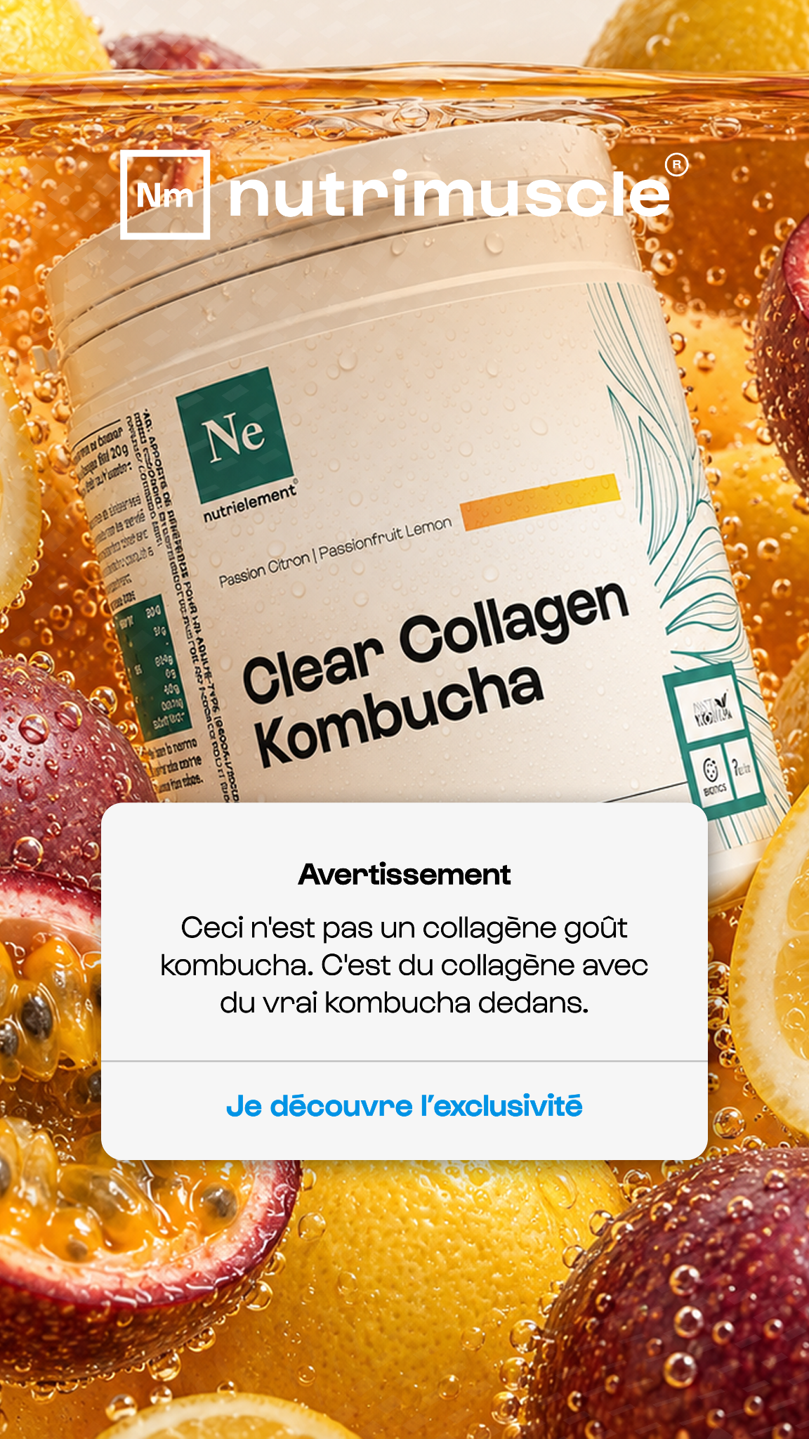 Nutrimuscle ad: Nouveauté : Clear Collagen Kombucha
