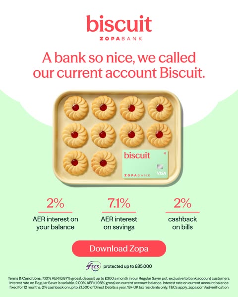 Zopa ad: 💰 Don’t settle for crumbs, get Biscuit!✅7.1% interest on savings (up to…