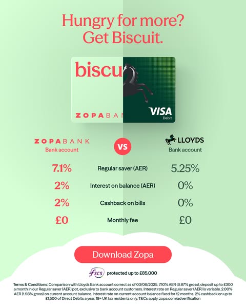Zopa ad: 💰 Don’t settle for crumbs, get Biscuit!✅7.1% interest on savings (up to…