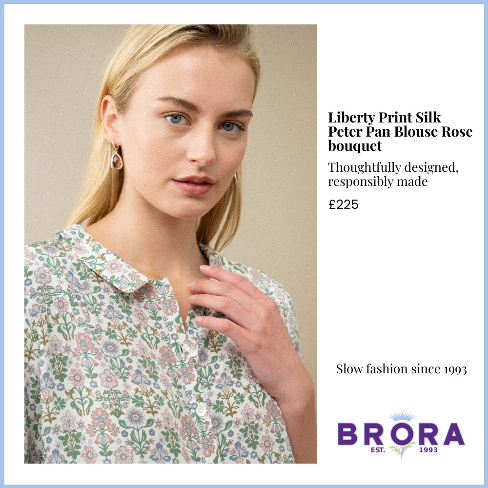 Brora ad: Cotton Gingham Chelsea Collar Blouse Peony